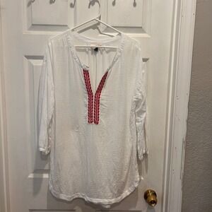 Universal Thread Women's White Embroidered Tunic‎ Top Large Cotton Semi Sheer